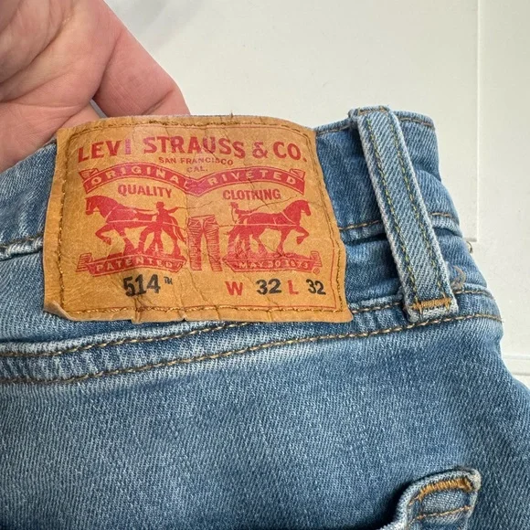 Levis 514 Men's Medium Wash 32x32 Blue Jeans Classic Straight Stretch Denim - Picture 7 of 8